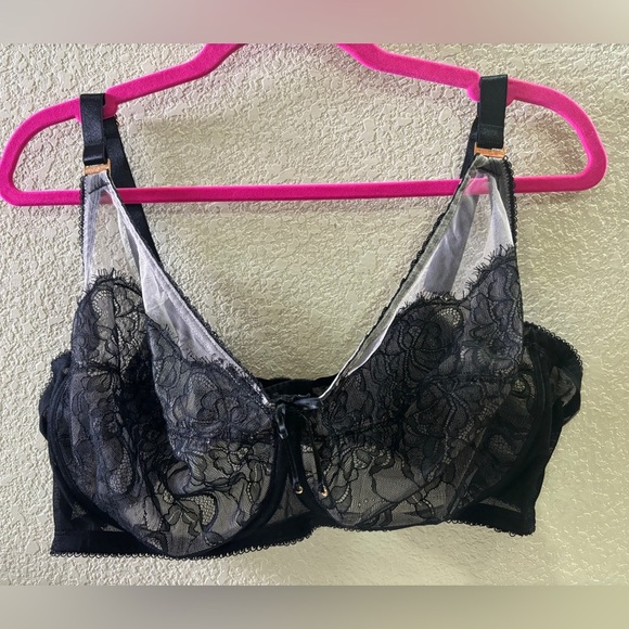 Smart & Sexy Black Retro Lace & Mesh Unlined Full Coverage Underwire Bra 46DD - Picture 4 of 8
